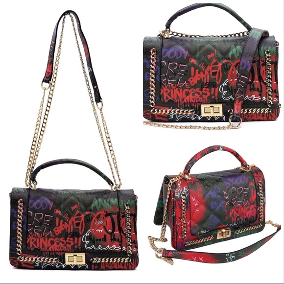 SOLD OUT🔥🆕BLACK GRAFFITI QUILTED CROSSBODY BAG - Picture 5 of 8